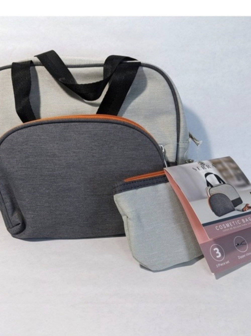 Serra Gray, Cream and Orange Travel Toiletry Bag Set